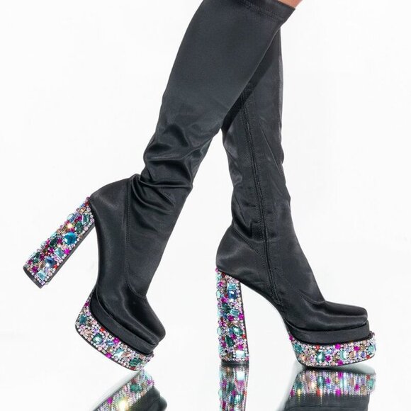 AZALEA WANG WALK WITH RHINESTONE   CHUNKY BOOTIE IN BLACK (BRAND NEW !!!) - Picture 1 of 8